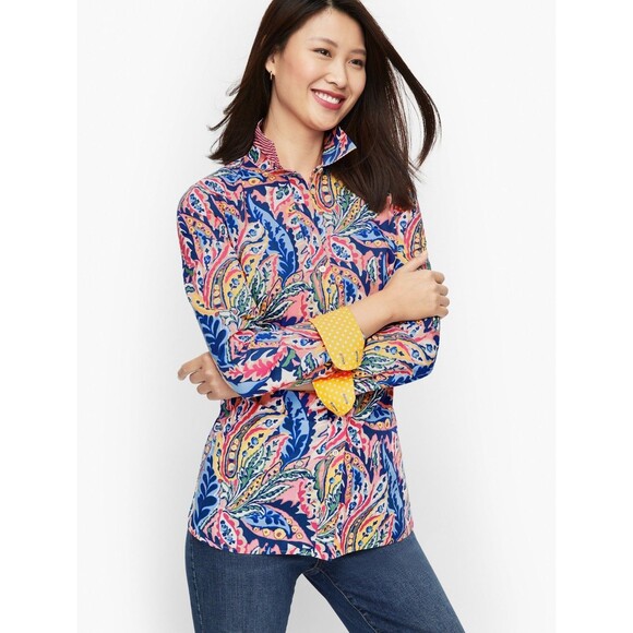 Talbots Cotton Button Front Shirt -Botanical Paisley Long sleeve.size M - Picture 1 of 14